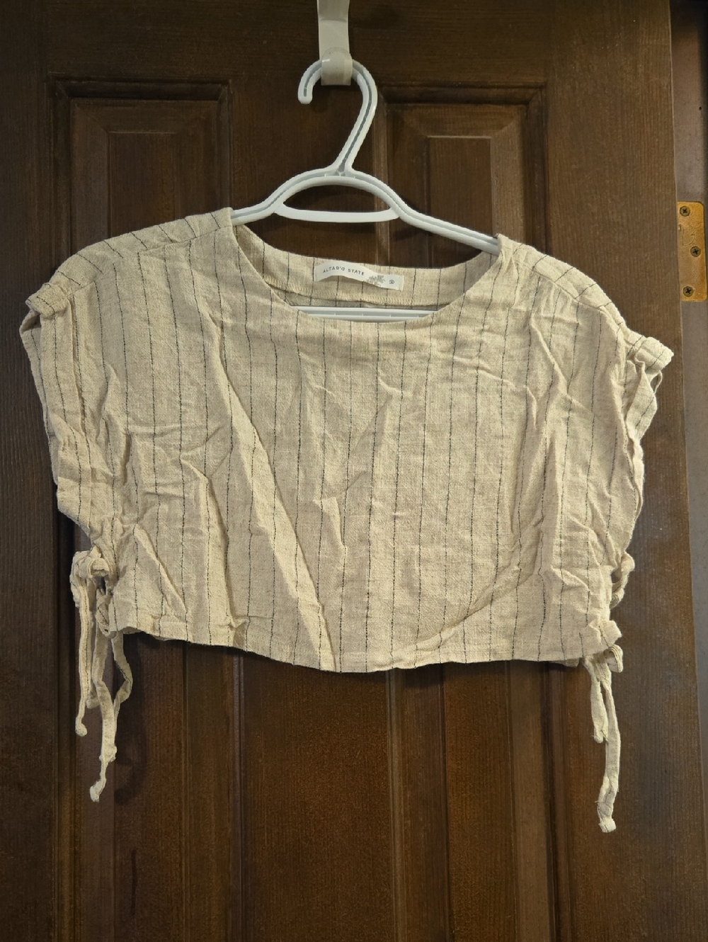 Altar'd State Cream Striped Crop Top with Side Ties